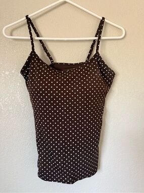 Klassy Network Brown and White Polka Dot Spaghetti Strap Tank